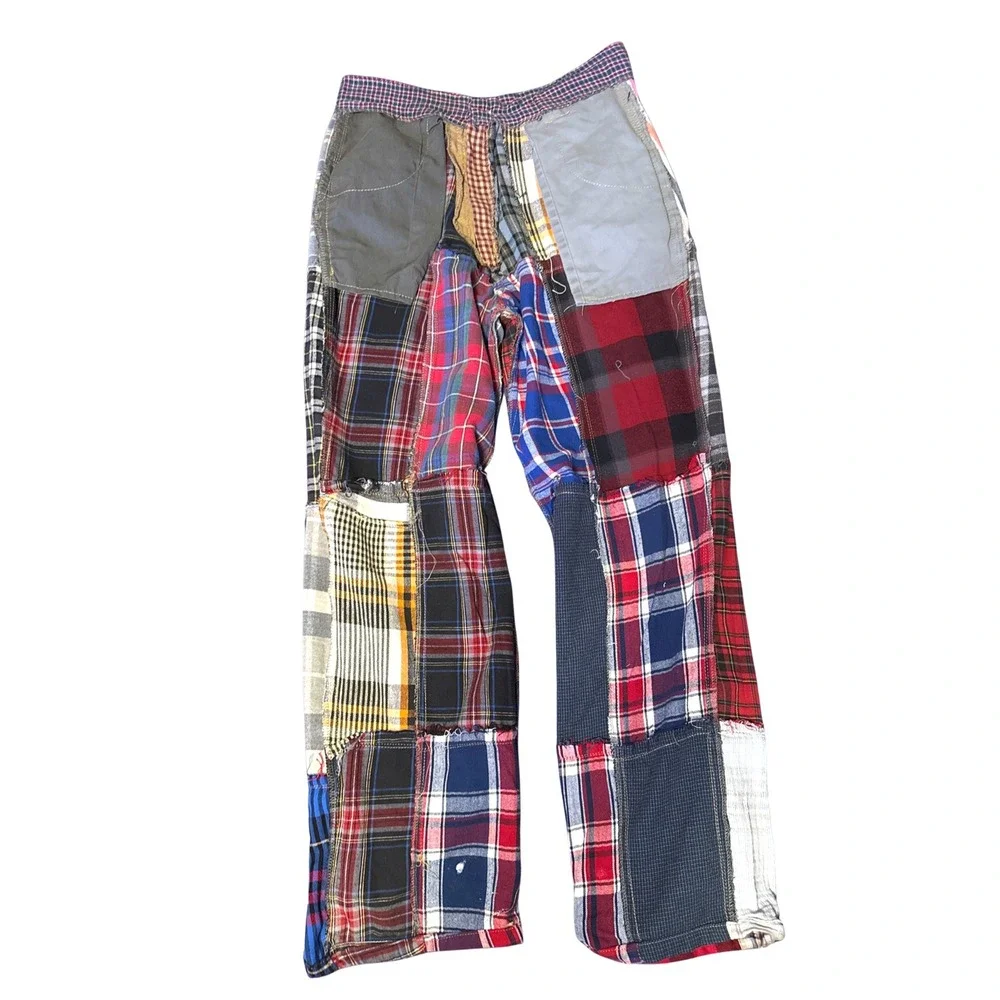 Vtg 90's Custom Patchwork Plaid Flannel Pants Relaxed Fit High Rise 31x30 grunge